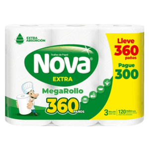 Toallas de Papel Nova Extra MegaRollo 360 Paños x3